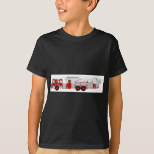 赤い空気の規模のカスタムな普通消防車のデザイン Tシャツ