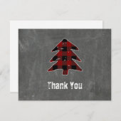 赤い空白のバッファロープレイドクリスマスサンキューノート シーズンカード (正面/裏面)