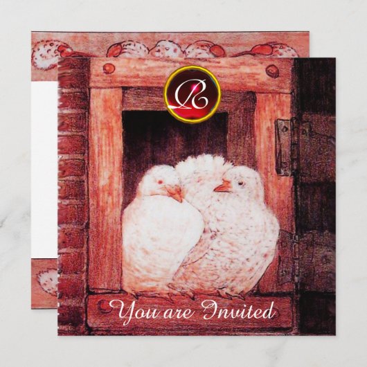 赤い窓の白い鳩 ウェディングモノグラム 招待状 (正面/裏面)