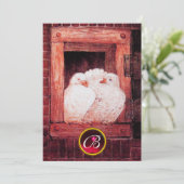 赤い窓の白い鳩 ウェディング ジュエリー モノグラム 招待状 (スタンド正面)