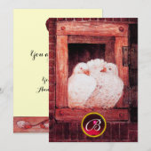 赤い窓の白い鳩 ウェディング ジュエリー モノグラム 招待状 (正面/裏面)