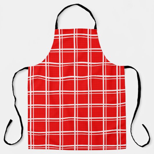 赤い窓ガラス格子格子のパタストライプーンデザイン エプロン (正面)