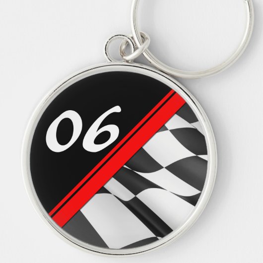 赤い競争のストライプのチェック模様の旗数Keychain キーホルダー (正面)