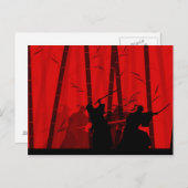 赤い竹のデュエル – サムライ ポストカード (正面/裏面)