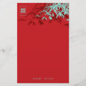 赤い竹葉の二重の幸福中国の結婚の 便箋 (正面)