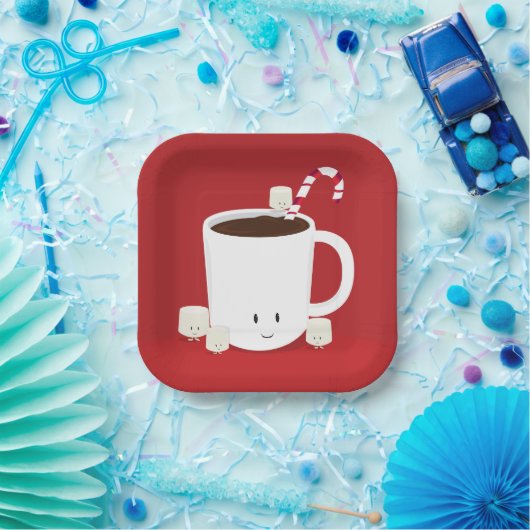 赤い笑顔のホットチョコレートクリスマス ペーパープレート (パーティー)