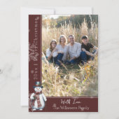 赤い笑顔の雪だるまフォトホリデーカード シーズンカード (正面)