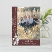 赤い笑顔の雪だるまフォトホリデーカード シーズンカード (スタンド正面)