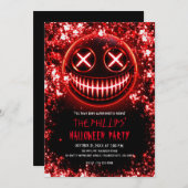赤い笑顔白熱［赤熱］光を放つ顔シンダースハローウィンパーティ 招待状 (正面/裏面)
