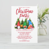 赤い筆記体の水彩ノームのクリスマスパーティー 招待状 (スタンド正面)