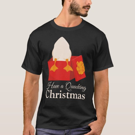 赤い箱におもしろい入ったクリスマスユーモアかわいいアヒル Tシャツ (正面)