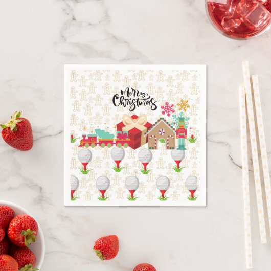 赤い箱にゴルフギフトを入れたゴルフメリークリスマス スタンダードカクテルナプキン (インサイチュ)