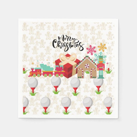赤い箱にゴルフギフトを入れたゴルフメリークリスマス スタンダードカクテルナプキン (正面)