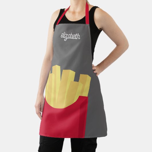 赤い箱に大きなフライドポテト – 名前をカスタムする エプロン (インサイチュ)