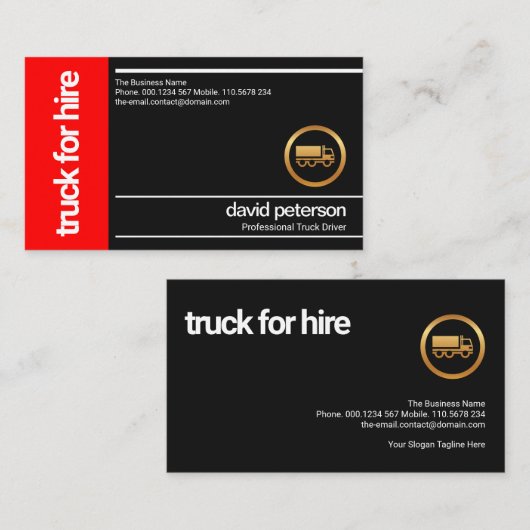 赤い箱のシャープな白い線を打つトラックの運転手 名刺 (正面/裏面)