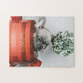 赤い箱の中にかわいい灰色の子犬 ジグソーパズル (横)