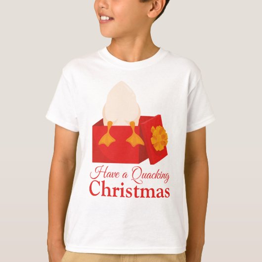 赤い箱の可愛いおもしろいクリスマスユーモアのオレンジアヒル Tシャツ (正面)