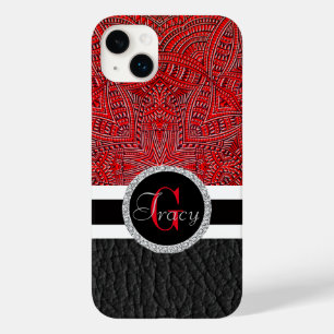 赤い籐の抽象芸術とブラックレザーとモノグラム Case-Mate iPhone 14 PLUSケース