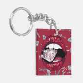 赤い粉々のガラスとダイヤモンド キーホルダー (正面左)