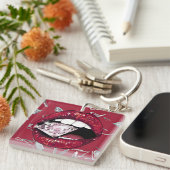 赤い粉々のガラスとダイヤモンド キーホルダー (正面右)