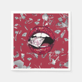 赤い粉々のガラスとダイヤモンド スタンダードカクテルナプキン