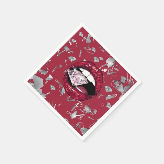 赤い粉々のガラスとダイヤモンド スタンダードカクテルナプキン (角)