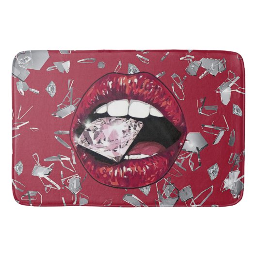赤い粉砕されたガラスとダイヤモンドのバスルームの装飾 バスマット (正面)