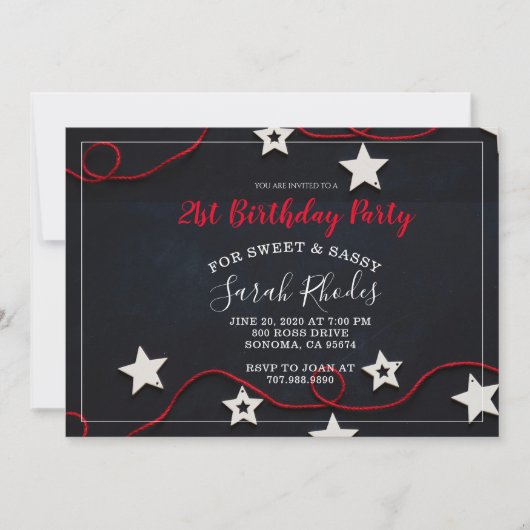 赤い糸と星のスイートでサシィな21歳の誕生日 招待状 (正面)