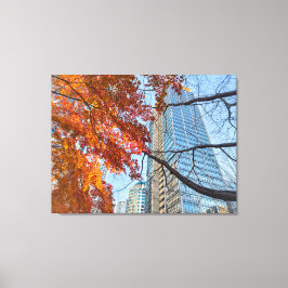 赤い紅葉とスカイラインの都市風景 キャンバスプリント