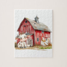 赤い納屋かわいい牛のチキンボーイ誕生日パーティギフト