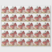 赤い納屋かわいい牛のチキンボーイ誕生日パーティギフト ラッピングペーパー (フラット)