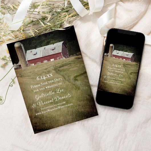 赤い納屋とサイロカントリーファーム日付を保存 セーブザデート