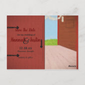 赤い納屋とデイジー国の結婚式の日付を保存 ポストカード (裏面)