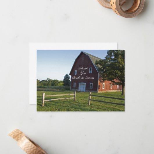 赤い納屋とフェンス国の結婚式ありがとうメモ ノートカード (正面/裏面インサイチュ)