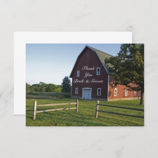 赤い納屋とフェンス国の結婚式ありがとうメモ ノートカード (正面/裏面)