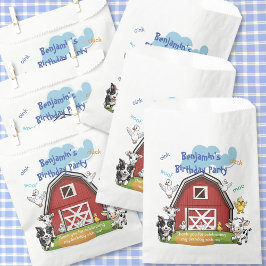赤い納屋と可愛い農園動物の誕生日パーティー フェイバーバッグ