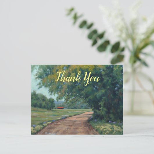 赤い納屋と木々のポストカと風光明媚なカントリーロード ポストカード (スタンド正面)