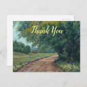 赤い納屋と木々のポストカと風光明媚なカントリーロード ポストカード (正面/裏面)