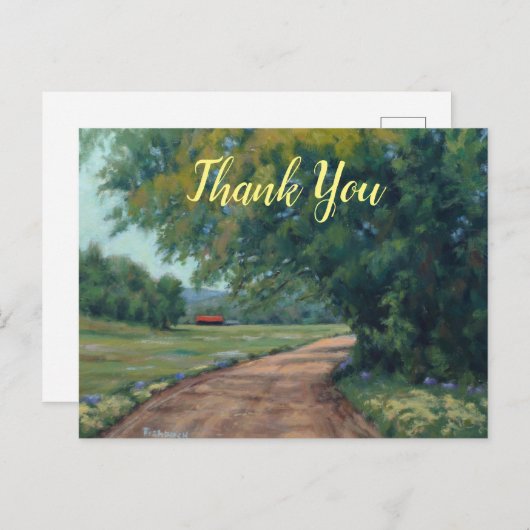 赤い納屋と木々のポストカと風光明媚なカントリーロード ポストカード (正面/裏面)