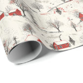 赤い納屋と木がある農場のパターン ラッピングペーパー (ロールコーナー)