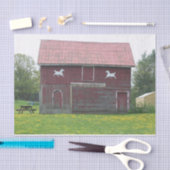 赤い納屋と白い馬のシルエット 薄葉紙 (クラフト)