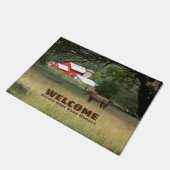 赤い納屋と馬の模様 ドアマット (アングル)