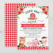 赤い納屋のオインク バア ムー ファーム ベイビー シャワーの招待状 招待状 (正面/裏面)