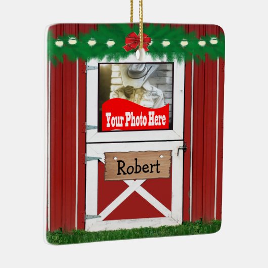 赤い納屋のカスタム2の写真のクリスマスのオーナメント セラミックオーナメント (右)