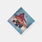 赤い納屋のクリスマスライト スタンダードカクテルナプキン (角)