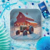 赤い納屋のクリスマスライト ペーパープレート (パーティー)