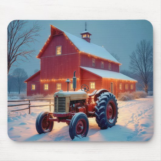 赤い納屋のクリスマスライト マウスパッド (正面)