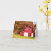 赤い納屋のメッセージカード カード (黄色い花)
