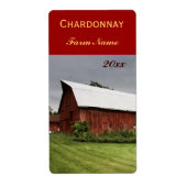 赤い納屋のワインのボトルラベル付きの国の風景 ラベル (正面)