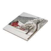 赤い納屋の上の新雪 タイル (側面)